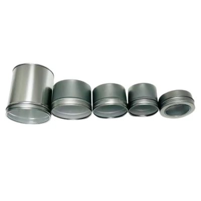 Factory Custom Aluminum Jar Container Packaging Round Metal Box Empty Small Tin Can with Clear Window