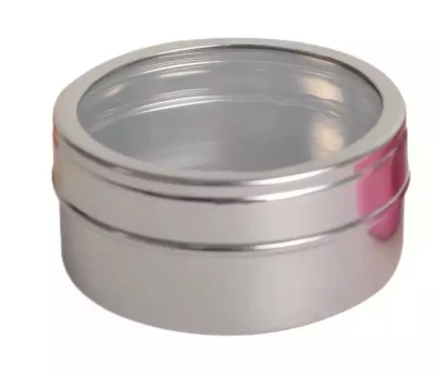 5225kc 40ml Aluminum Round Cosmetic Cream Candy Spice Pill Mint Small Black Metal Mini Tin Boxes with Clear Window