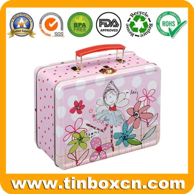 Metal Lunch Tin Case with Two Covers and Clasp Handle