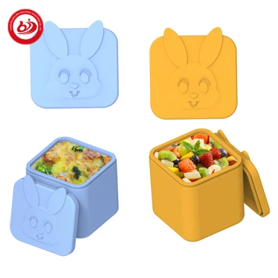 Bunny Cute Shape Microwavable Freezer Safe Silicone Food Snack Tin Vacuum Thermal Leak Proof Storage Boxes Lunch Bento for Kids