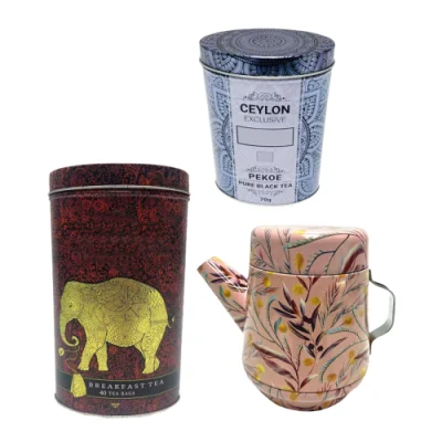 Factory Custom Tinplate Canister Storage Container Rectangular Round Metal Box Packaging Luxury Tea Tin Can for Loose Tea