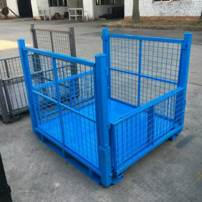 Cage Wire Mesh Gas Cylinder with Wheels Foldable Metal Pallet Collapsible Bin Box Storage Container
