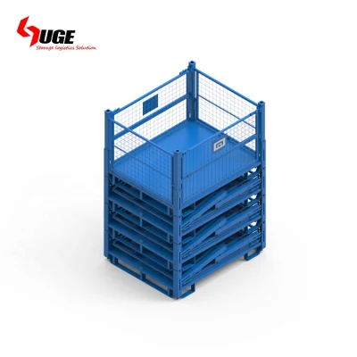 Cage Wire Mesh Gas Cylinder with Wheels Foldable Metal Pallet Collapsible Bin Box Storage Container
