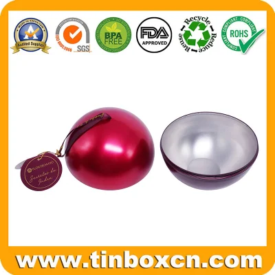 Decorative Ball Shape Christmas Tin Box with String for Chocolate Candy