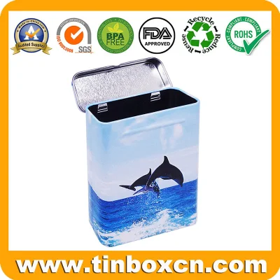 Rectangular Hinged Tin Box for Mint and Gum, Candy Tin