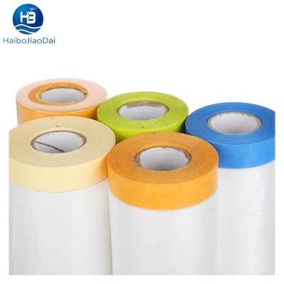 Factory Supplies 450mm Plastic Transparent Masking Film Pre Taped Masking Roll Film for Use in Painting