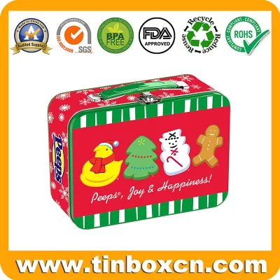 Metal Can Gift Box Lunch Tin Case with Handle and Lock Clasp