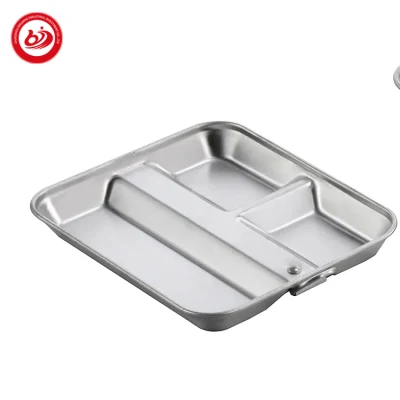 Travel Camping Task 2 in 1 800-1000ml Stainless Steel 3 Compartments Mess Tin Lunch Plate Heating Cooking Pot Lunch Box Outdoor