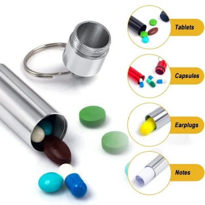 Small Waterproof Aluminum Pill Box Case Daily Metal Pill Case Keychain
