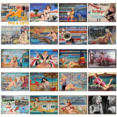 Wholesale Fishing Lures Flowers for Men Custom Metal Carfts 20X30 Cm Vintage Retro Antique Cars Old Poster Tin Sign