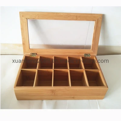 Bamboo Tea Bag Box Wood Tea Storage Tin Box with Clear Lid