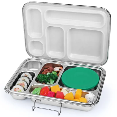 Aohea Kids Tin Lunch Box 5 Sections Bento Box Plant Stainless Steel Bento Lunch Box