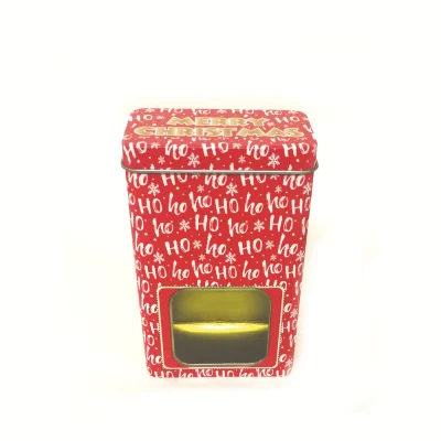 Christmas Food Safe Rectangular Tall Metal Candy Tin Box with Clear Window
