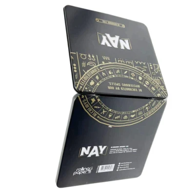 Custom Printed Tinplate Thin Packaging Containers Flat Metal Case Square Chocolate Blocks Tin Box with Hinged