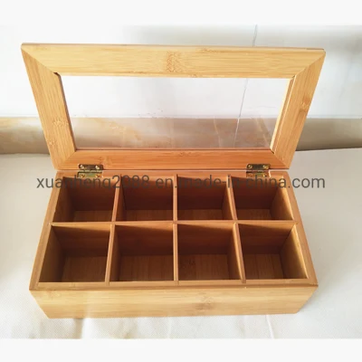 Bamboo Tea Bag Box Wood Tea Storage Tin Box with Clear Lid