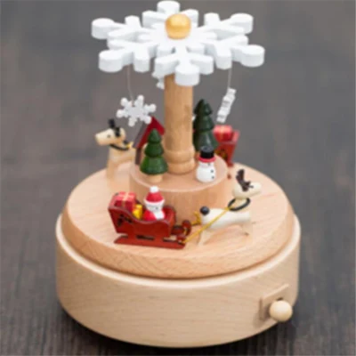 Round Shape Crystal Ball Carousel Music Tin Box Wooden Christmas Music Box