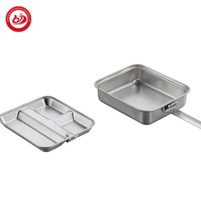 Travel Camping Task 2 in 1 800-1000ml Stainless Steel 3 Compartments Mess Tin Lunch Plate Heating Cooking Pot Lunch Box Outdoor