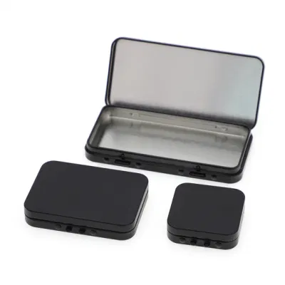 Custom Embossed Logo Child Resistant Hinged Lid Recyclable Metal Tin Containers Child Resistant Tins