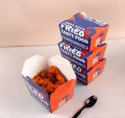 Custom Printed Fried Chicken Chips Kraft Paper Packaging Box Meal Bento Lunch Box with Lid Packing Pasta Salad Food Takeaway