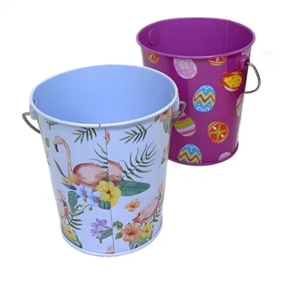 Mini Small Round Flower Bucket Candy Biscuit Tin Box Christmas Tin