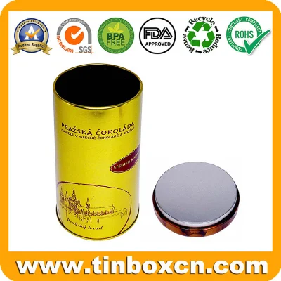 Food Grade Golden Metal Round Chocolate Tin Box with Airtight Double Lid for Tea Cookies Biscuits