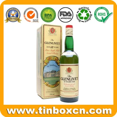 Empty Embossed Rectangular Metal Wine Bottle Storage Box Whisky Tin