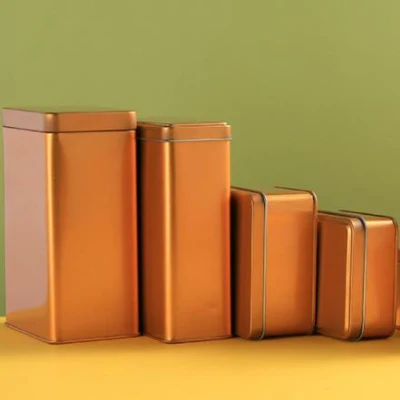 Metal Rectangular Empty Hinged Tins Box Container for Tea Candy