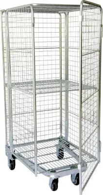 Folding Nesting Warehouse Storage Metal Wire Roll Container for European Supermarket
