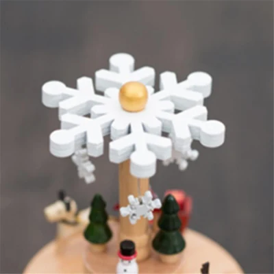Round Shape Crystal Ball Carousel Music Tin Box Wooden Christmas Music Box