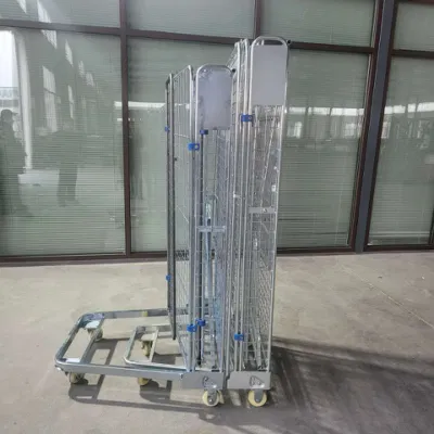 Folding Nesting Warehouse Storage Metal Wire Roll Container for European Supermarket