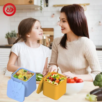 Safe Silicone Food Snack Tin Vacuum Thermal Leak Proof Storage Boxes Lunch Bento for Kids Bunny Cute Cartoon