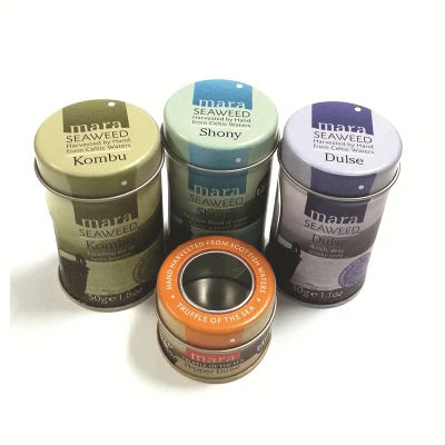 Custom Small Round Double Lids Window Tin Spice Box/Containers/Shaker