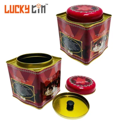 Custom Printed Tinplate Container Square Shape Double Lid Metal Can Food Grade Tea Tin Box