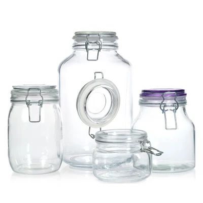 High Quality 500ml 750ml 1000ml Airtight Glass Jar Small Glass Container with Metal Clip