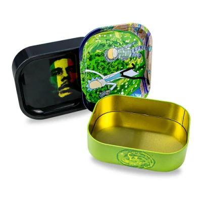 New 18*14cm Rolling Tray Storage Container Custom Logo Tin Metal Stash Box