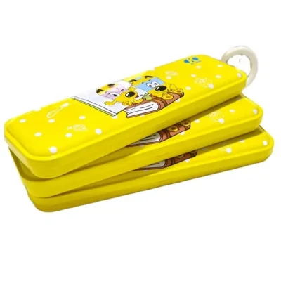 Cheap Back to School Kids Stationery Storage Yellow Metal Pencil Box/Tin Pencil Case for Children