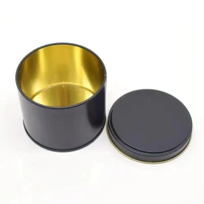 Custom Logo Sealed Tea Tin Can Round Black Metal Candle Tea Box