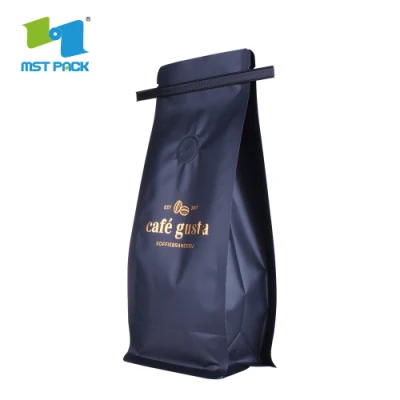 Wholesale Luxury Custom Printed Tin Tie Flat Bottom Coffee Bean Bag / Aluminum Foil Side Gusset Quad Seal Packaging Ziplock