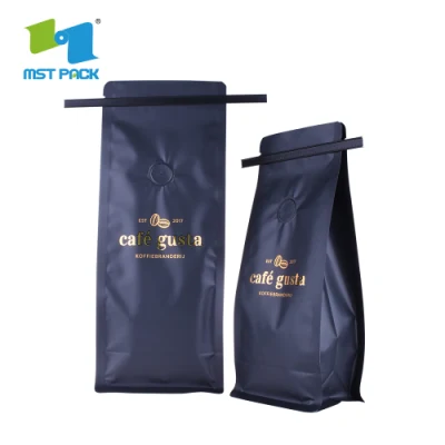 Wholesale Luxury Custom Printed Tin Tie Flat Bottom Coffee Bean Bag / Aluminum Foil Side Gusset Quad Seal Packaging Ziplock
