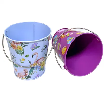 Mini Small Round Flower Bucket Candy Biscuit Tin Box Christmas Tin