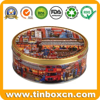 Embossed Round Metal Tin Can Denmark Butter Cookies Tin Box