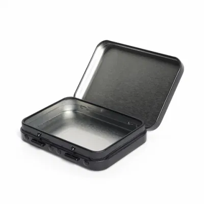 Portable Child Proof Rectangular Metal Tin Box Custom Child Resistant Hinged Tin Can