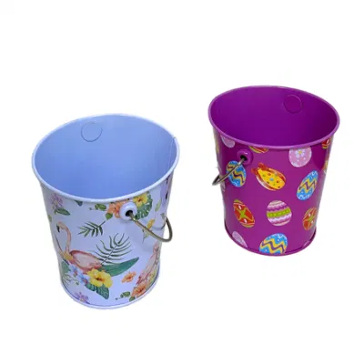 Mini Small Round Flower Bucket Candy Biscuit Tin Box Christmas Tin
