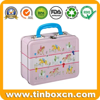 Metal Lunch Tin Case with Two Covers and Clasp Handle
