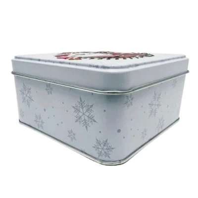 China Manufacture Wholesale Custom Christmas Tinplate Container White Square Metal Case Chocolate Candy Tin Box with Lid