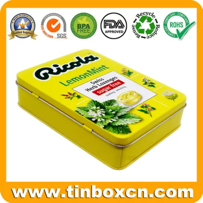 Embossed Hinged Sugar Free Lemon Mint Tin Box for Candy