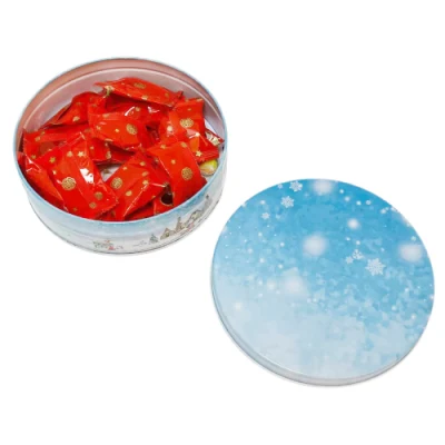 Factory Custom Tinplate Packaging Small Round Box Christmas Metal Tin Can for Candy Chocolate Biscuit