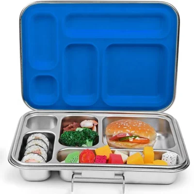 Oumego Food Grade Rectangular Metal Aluminium Loncheras 5 Compart Stainless Steel Tin Bento Lunch Box Fiambreras Infantil