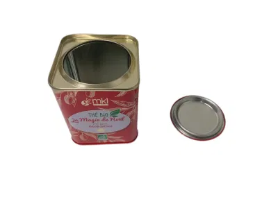 Square Shape Tea Tin Metal Tin Can Gift Box with Press Lid Tin Tea Packaging for 100g Tea Packaging Tin Box