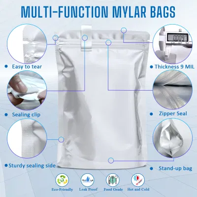 Mylar Bags for Food Storage with 100cc Oxygen Absorbers 1 Gallon Ziplock Resealable Mylar Bags
